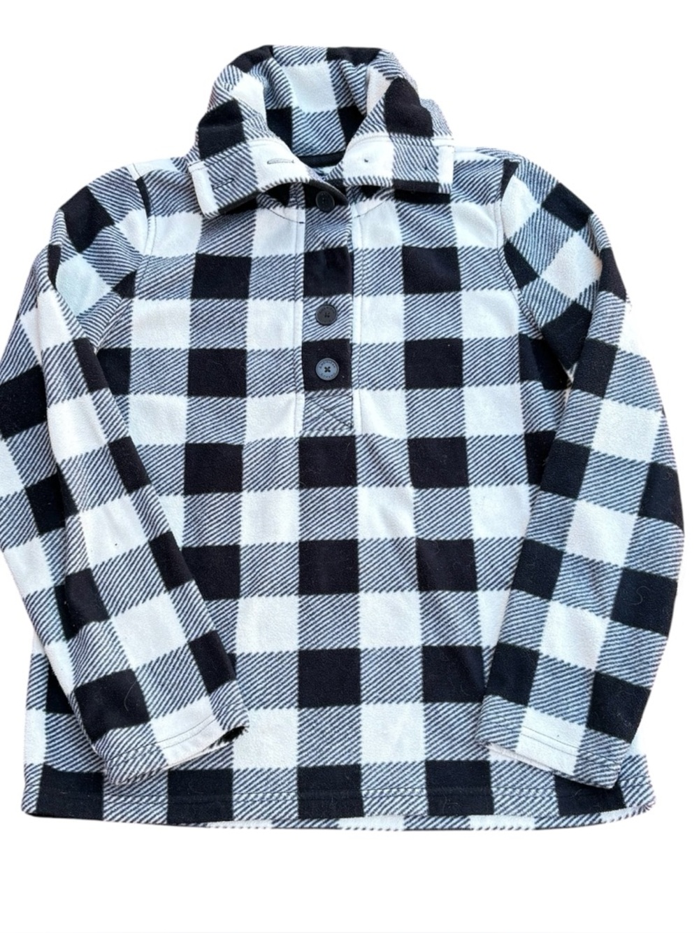 American Living Women’s Black And White Buffalo Plaid Pullover Fleece Top
